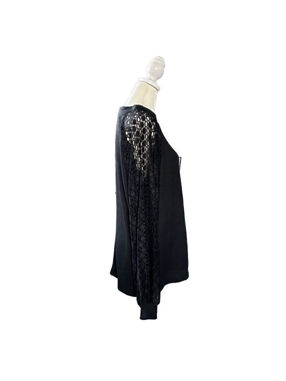 MIHOLL Lace Balloon Sleeve Casual Knit Mock Neck Top Size Medium - Picture 2 of 12